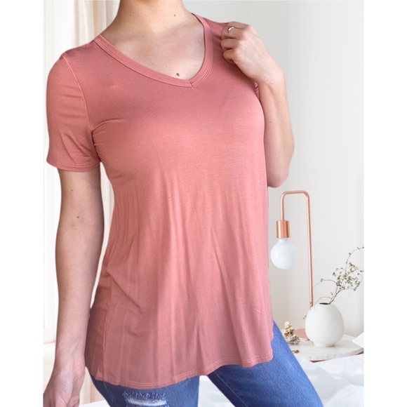 Modal V Neck Basic Tee Apricot - Picture 5 of 11